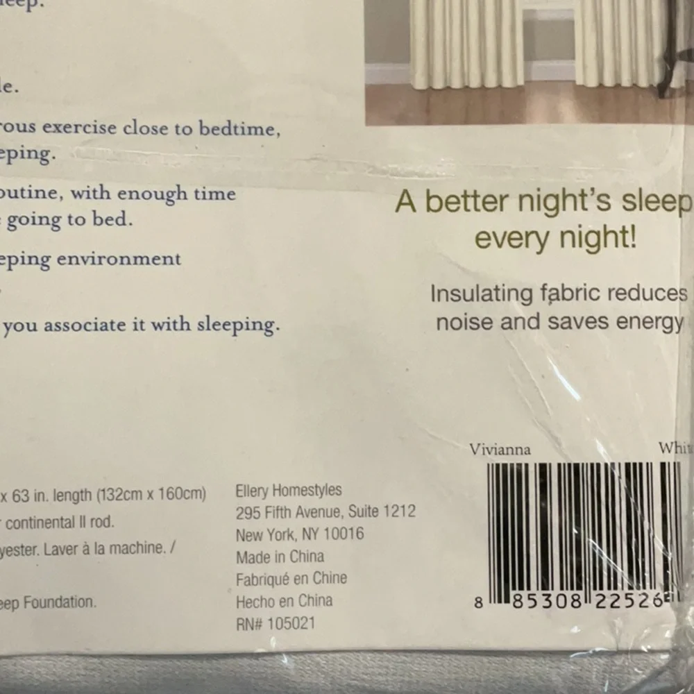2 curtain panels. back tab. Room darkening. Nat Sleep Foundation, 52”x63”